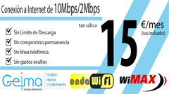 Acceso a Internet de 10Mbps por 15 Euros en Motilla del Palancar