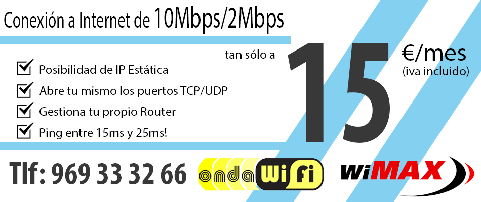 Internet de 10Mb de descarga por 15€ mes